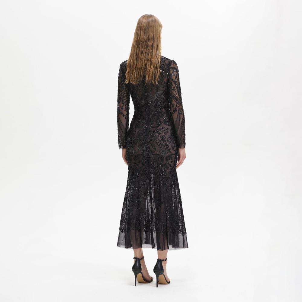 SELF PORTRAIT BLACK FRIDAY SALE Black Paisley Sequin Midi Dress