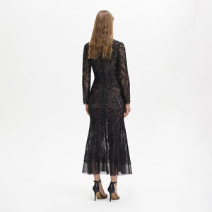 SELF PORTRAIT BLACK FRIDAY SALE Black Paisley Sequin Midi Dress