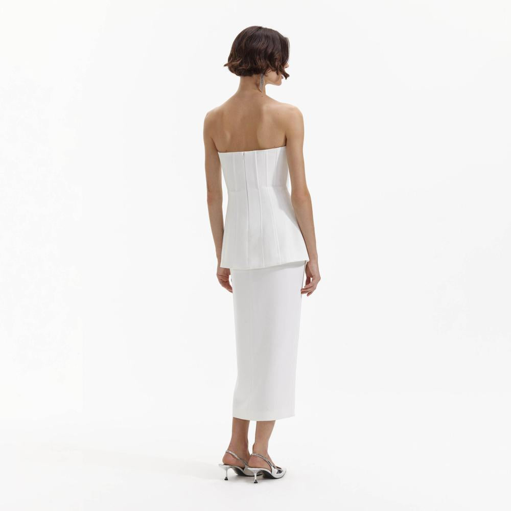 SELF PORTRAIT BLACK FRIDAY SALE White Bandeau Crepe Tailored Midi Dress