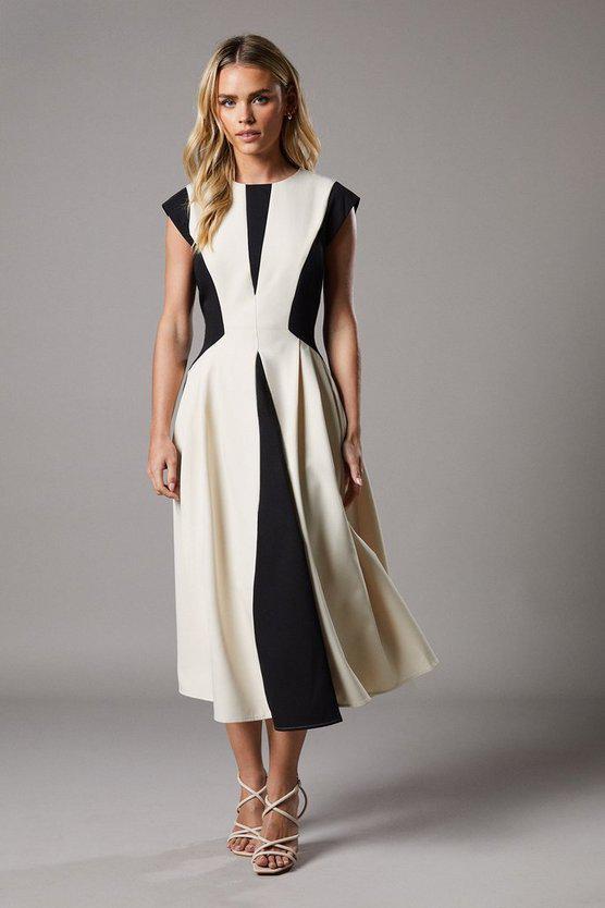 Karen Millen UK SALE Petite Crepe colour Block Midi Dress - mono