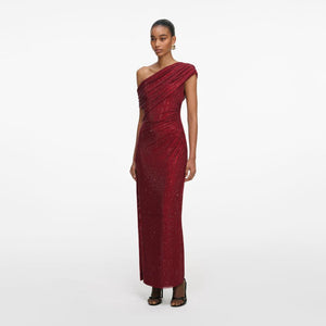 SP VIP PRICE Burgundy Rhinestone Drape Midi Dress
