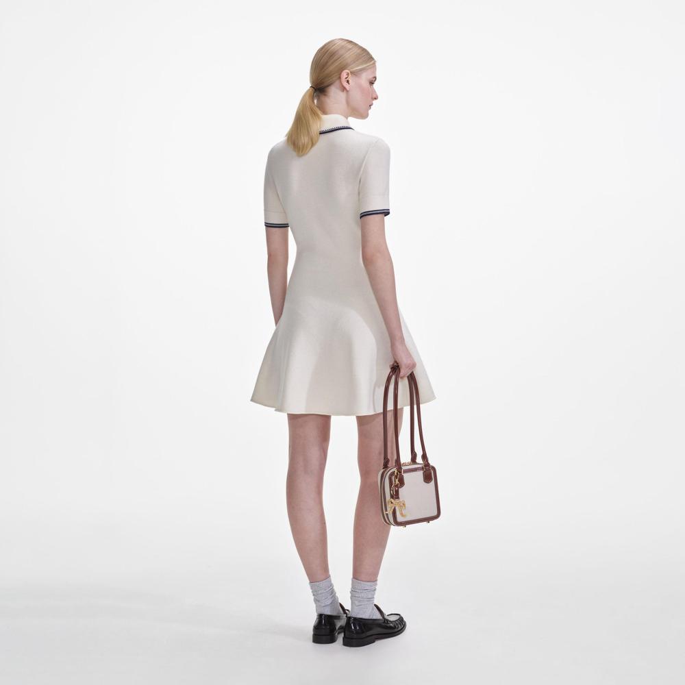 SELF PORTRAIT SS25 VIP PRICE Cream Knit SP Mini Dress
