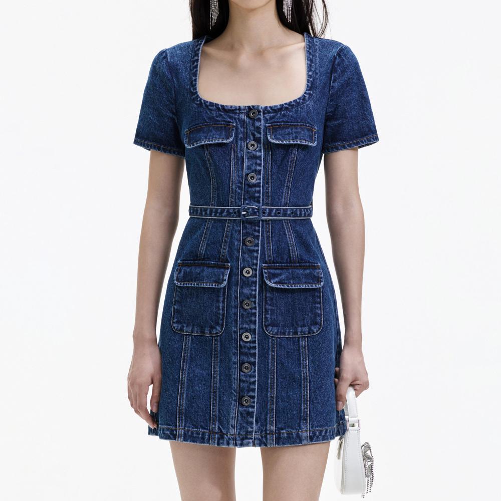 SELF PORTRAIT BLACK FRIDAY SALE Denim Stitch Detail Mini Dress