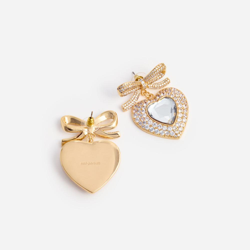 SP VIP PRICE Gold Bow Crystal Heart Earrings