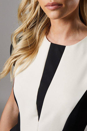 Karen Millen UK SALE Petite Crepe colour Block Midi Dress - mono