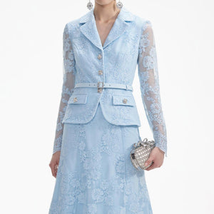 SELF PORTRAIT SS24 Blue Lace Tailored Midi Dress