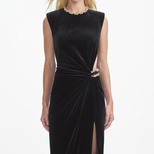 SELF PORTRAIT SS24 Black Velvet Embellished Maxi Dress