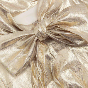 SP VIP PRICE Gold Metallic Tie Neck Midi Dress
