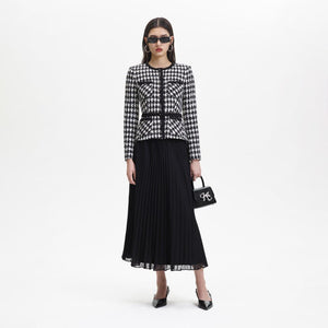 SELF PORTRAIT BLACK FRIDAY SALE Black Check Boucle Chiffon Midi Dress