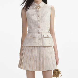 SELF PORTRAIT SS24 Cream Metallic Boucle Tailored Mini Dress