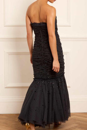 Needle & Thread CYBER SALE Scatter Sequin Strapless Ankle Gown - black