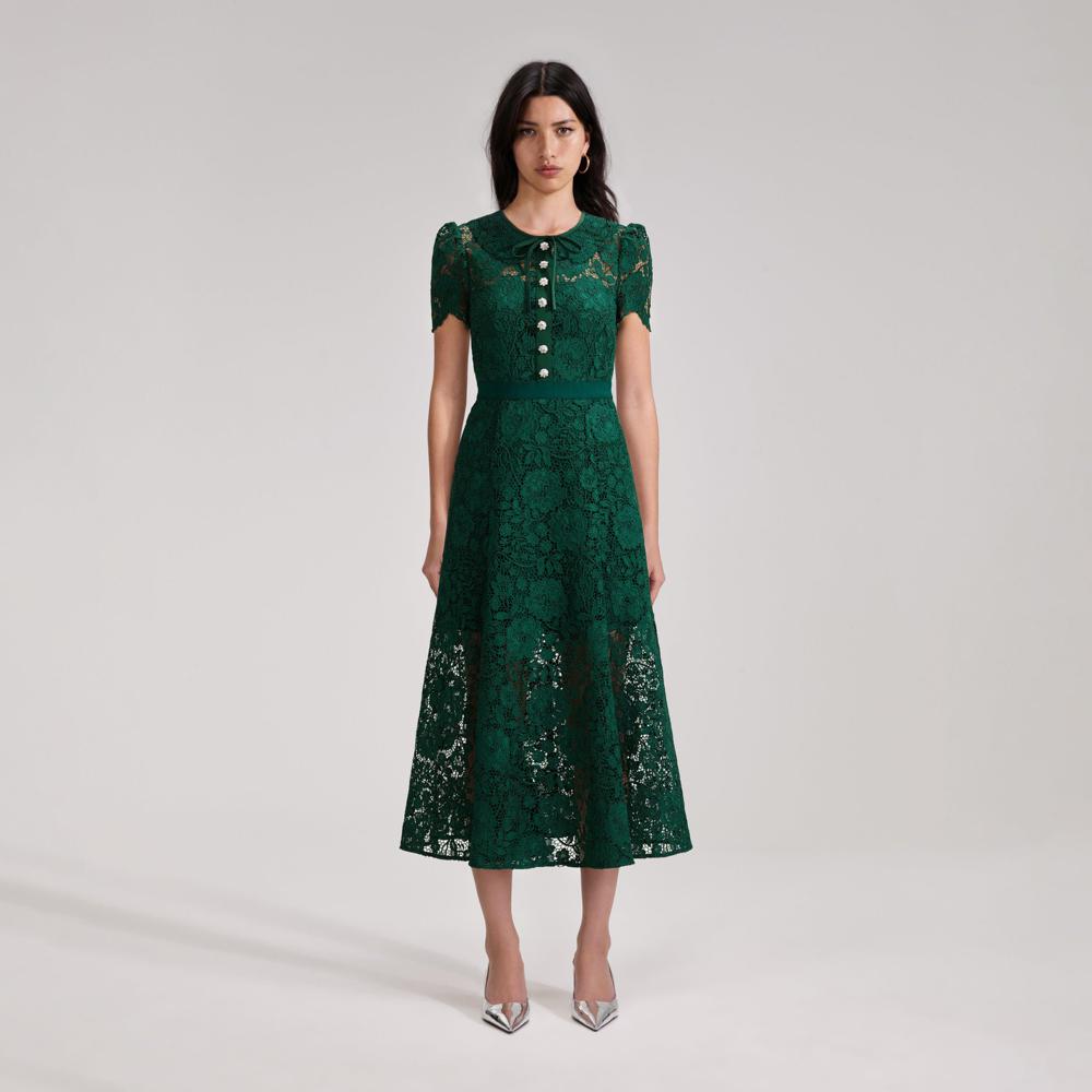 SELF PORTRAIT BLACK FRIDAY SALE Green Cord Lace Midi Dress