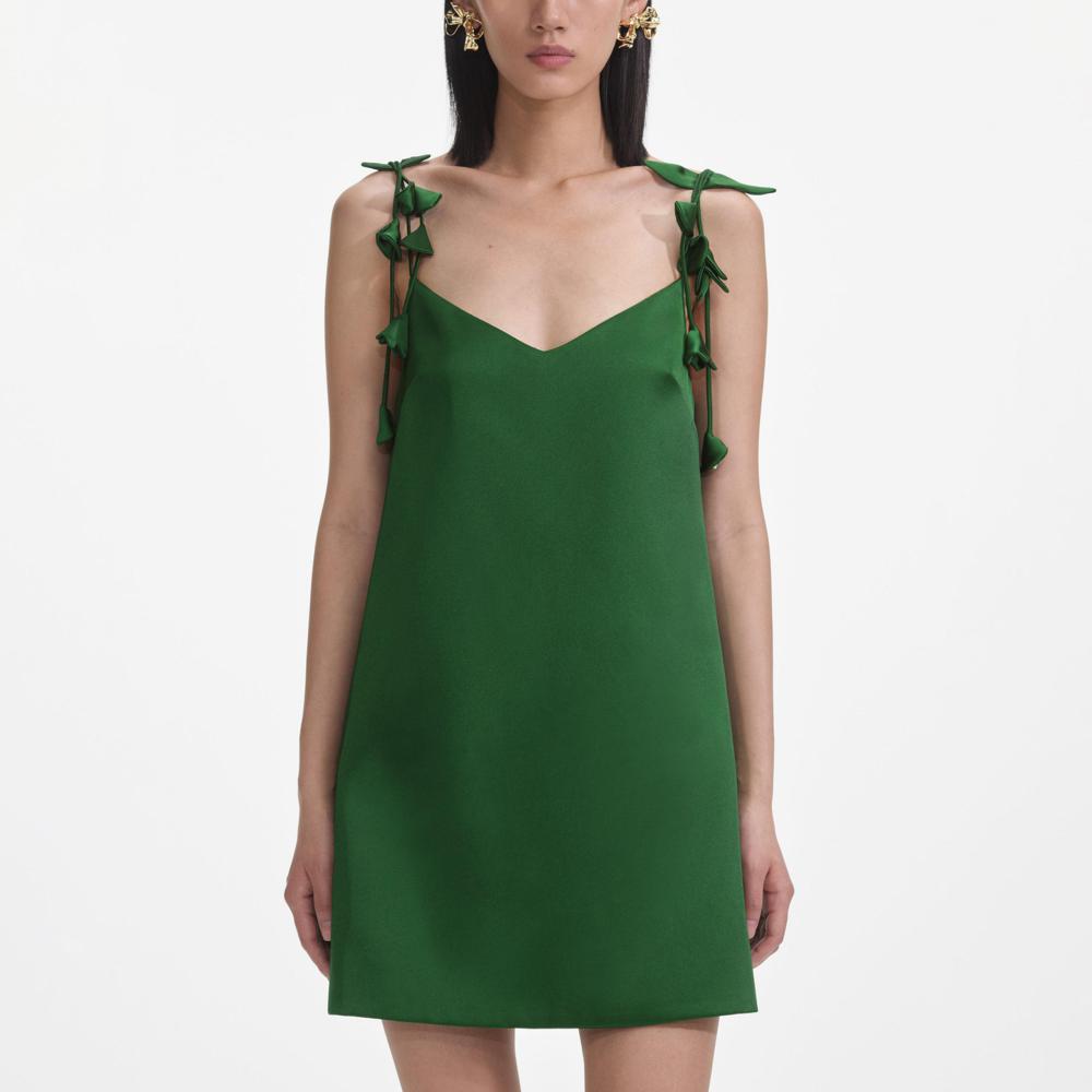 SELF PORTRAIT SS25 VIP PRICE Green Satin Flower Mini Dress