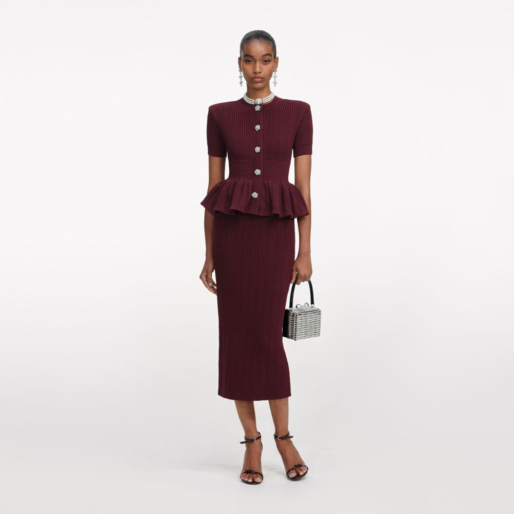 SP VIP PRICE Burgundy Pointelle Knit Midi Dress