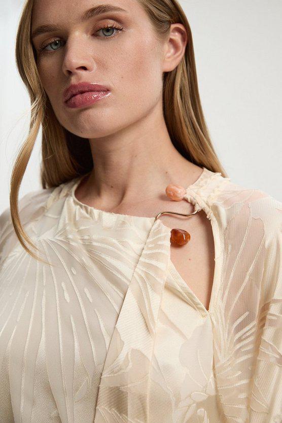 Karen Millen UK SALE Devoure Flared Sleeve Woven Blouse With Trim Detail