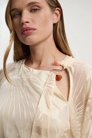 Karen Millen UK SALE Devoure Flared Sleeve Woven Blouse With Trim Detail