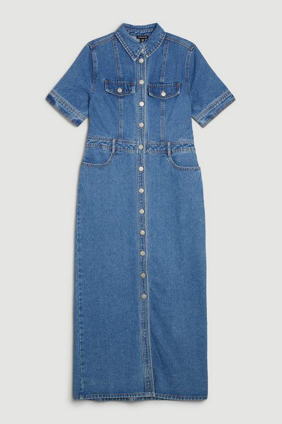 Karen Millen UK SALE Denim Maxi Shirt Dress - mid wash