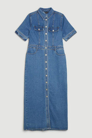 Karen Millen UK SALE Denim Maxi Shirt Dress - mid wash