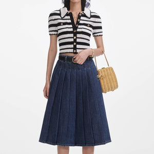 SELF PORTRAIT SS25 VIP PRICE Cream And Black Striped Crochet Top