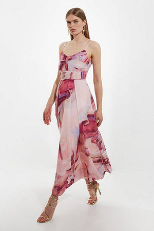 Karen Millen UK SALE Watercolour Print Cotton Voile Strappy Woven Maxi Dress