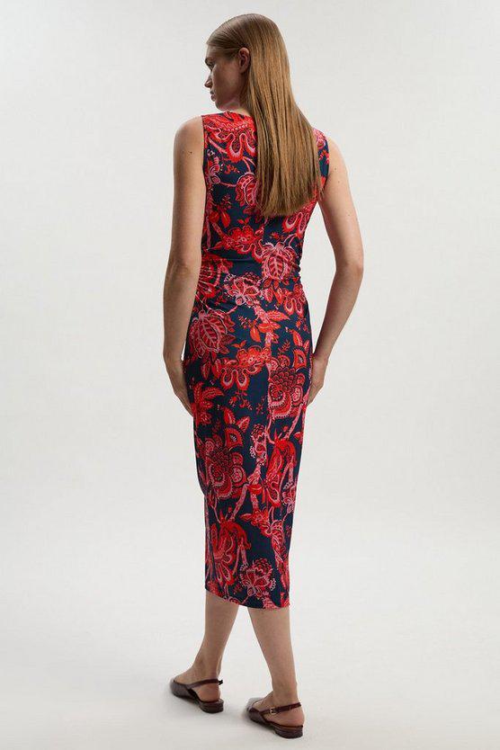 Karen Millen UK SALE Paisley Floral Jersey Crepe Cut Out Neck Midi Dress