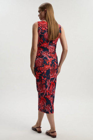 Karen Millen UK SALE Paisley Floral Jersey Crepe Cut Out Neck Midi Dress