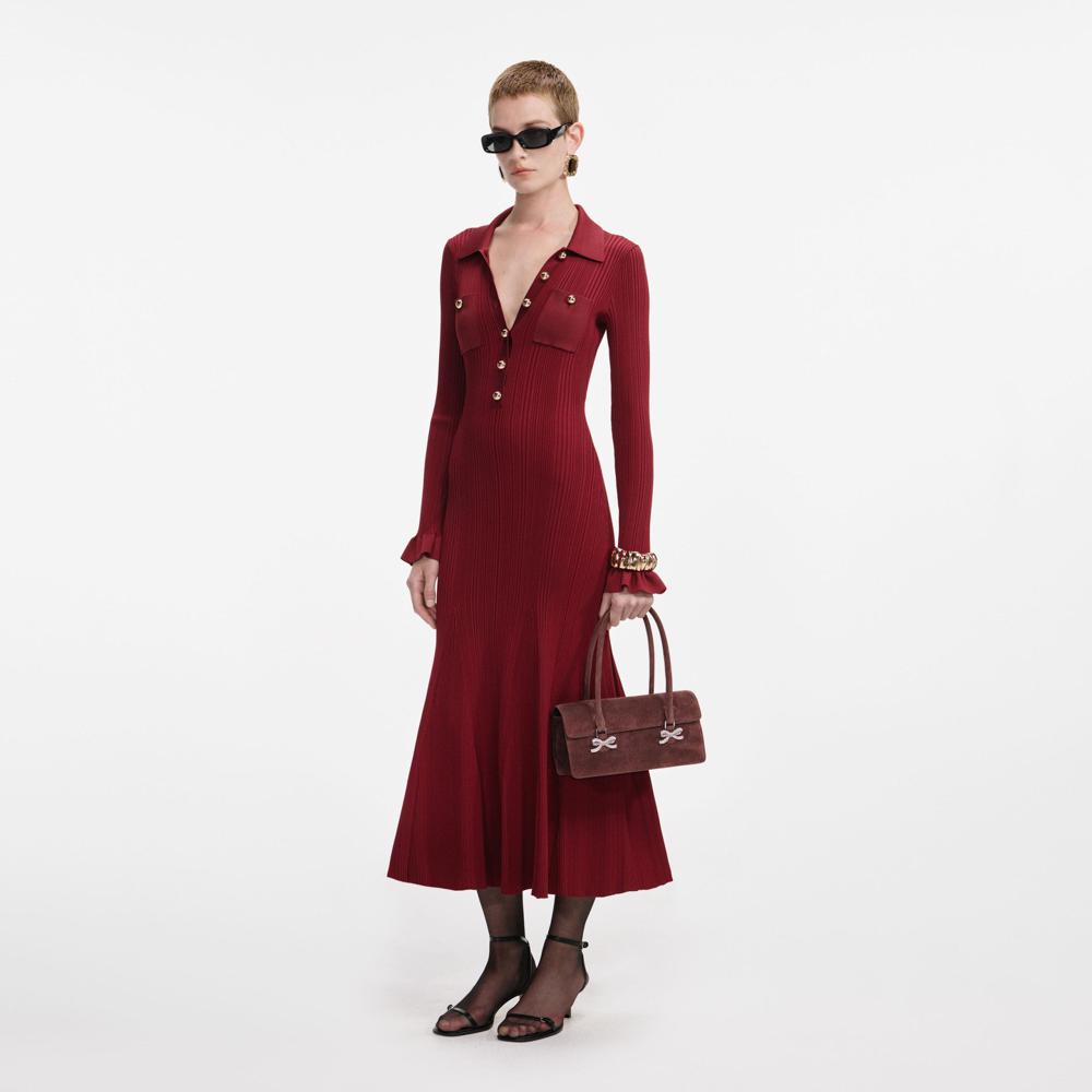 SP VIP PRICE Burgundy Ribbed Knit Midi Dress