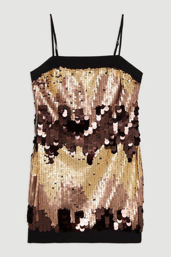 Karen Millen UK SALE Tall Sequin Georgette Panelled Woven Mini Dress