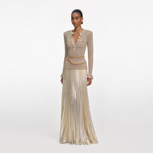 SP VIP PRICE Gold Lurex Ribbed Knit Maxi Dress