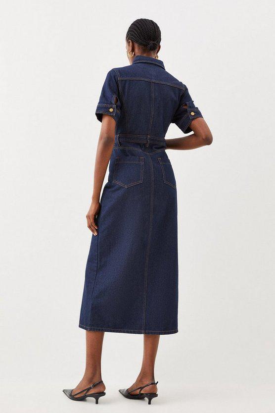 Karen Millen UK SALE Denim Maxi Shirt Dress - indigo