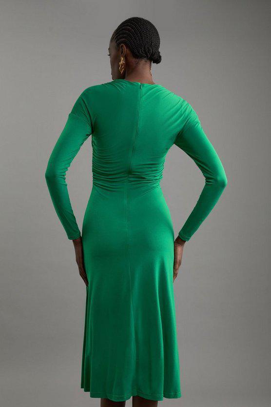 Karen Millen UK SALE Ruched Jersey Crepe Midi Dress - green