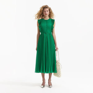 SELF PORTRAIT BLACK FRIDAY SALE Green Chiffon Sleeveless Ruffle Midi Dress