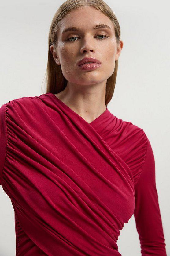 Karen Millen UK SALE Ruched Jersey Crepe Midi Dress - raspberry