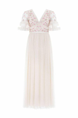 Needle & Thread SPRING/SUMMER Wildflower Ditsy Bodice Ankle Gown - champagne