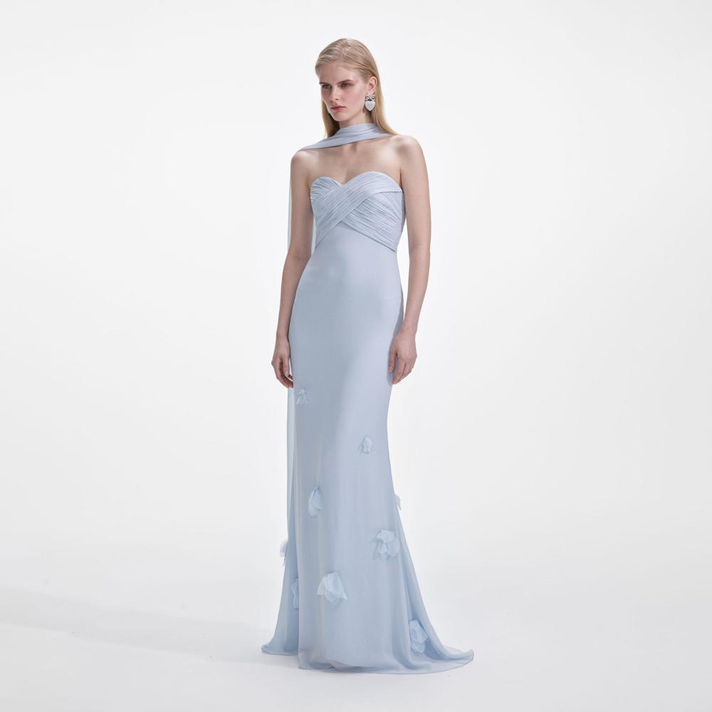 SP VIP PRICE Blue Georgette Flower Maxi Dress