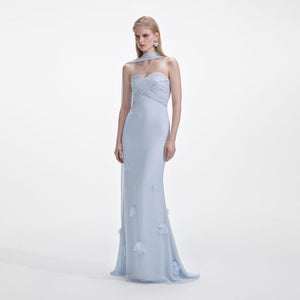 SP VIP PRICE Blue Georgette Flower Maxi Dress