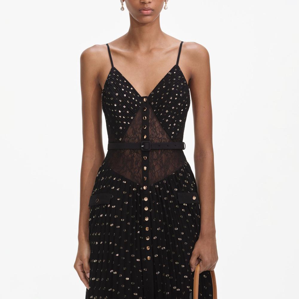 SP VIP PRICE Black And Gold Chiffon Maxi Dress