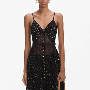 SP VIP PRICE Black And Gold Chiffon Maxi Dress
