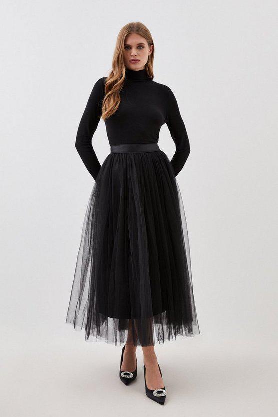 Karen Millen UK SALE Lydia Millen Tulle Woven Maxi Skirt - black