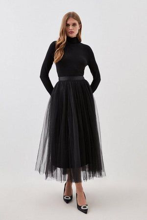 Karen Millen UK SALE Lydia Millen Tulle Woven Maxi Skirt - black