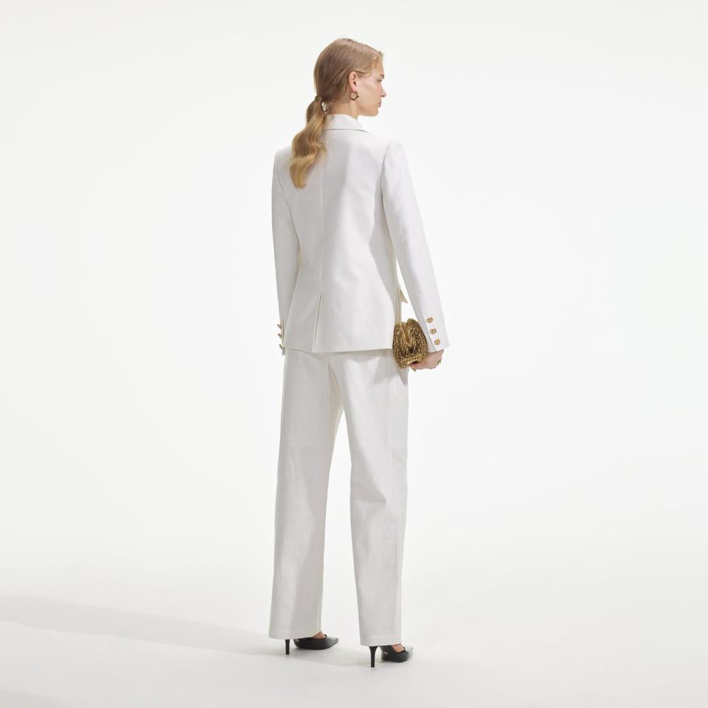 SELF PORTRAIT SS24 White Linen Blazer