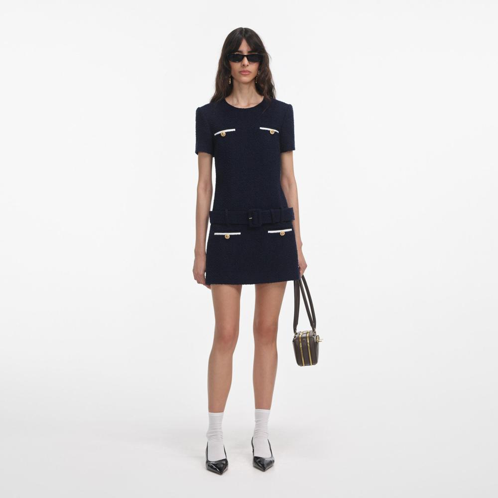 SP VIP PRICE Navy Boucle Mini Dress