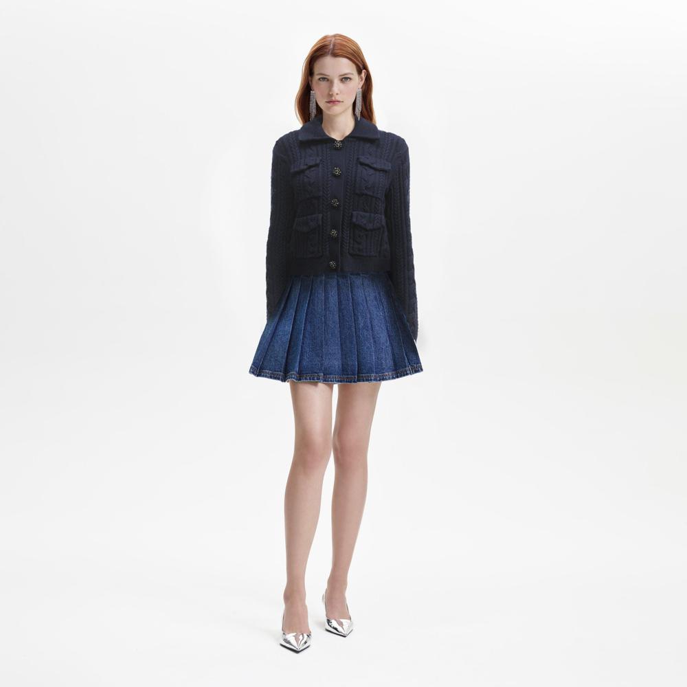 SELF PORTRAIT BLACK FRIDAY SALE Navy Knit Collar Cardigan