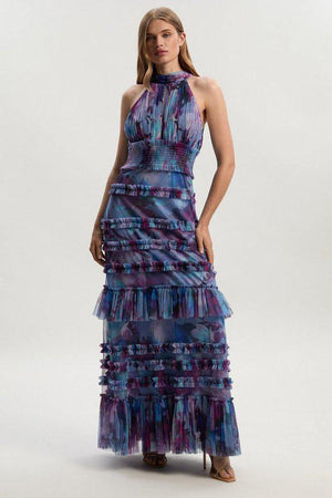 Karen Millen UK SALE Tulle Layered Halter Neck Maxi Dress