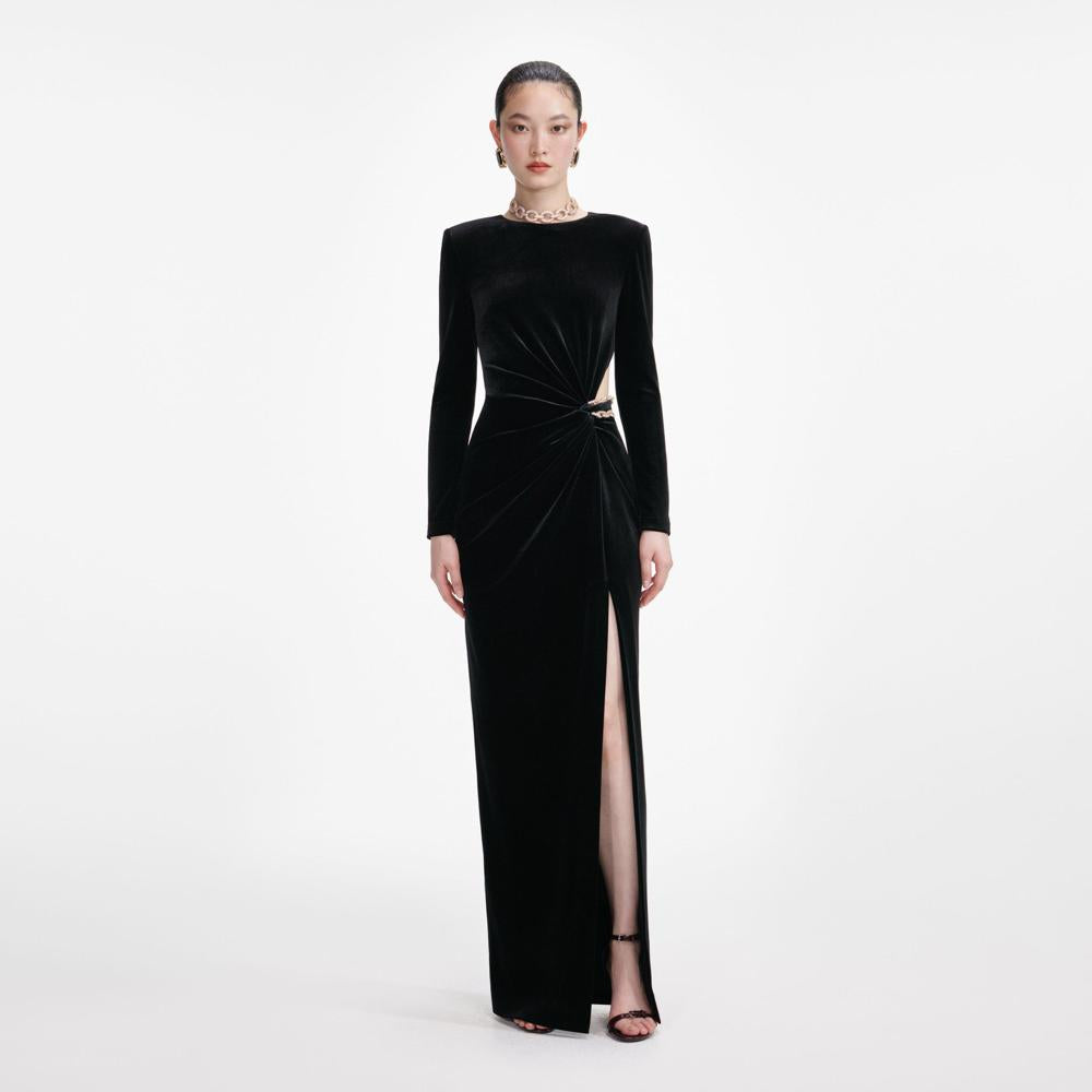 SP VIP PRICE Black Velvet Embellished Maxi Dress