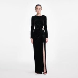 SP VIP PRICE Black Velvet Embellished Maxi Dress