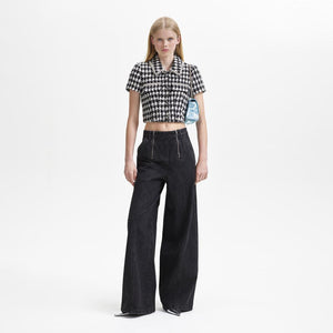 SELF PORTRAIT BLACK FRIDAY SALE Black Check Boucle Crop Top