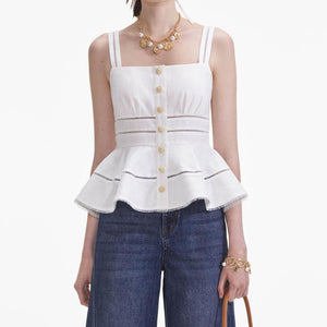 SP VIP PRICE White Linen Peplum Top