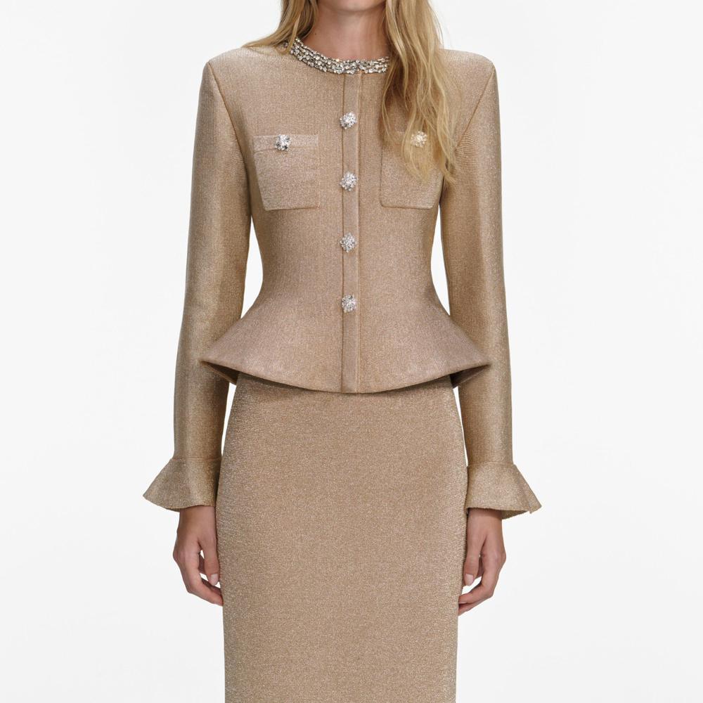 SP VIP PRICE Gold Crystal Trim Knit Midi Dress
