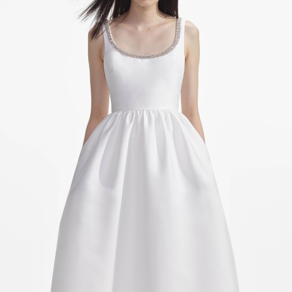 SELF PORTRAIT SS24 White Taffeta Diamante Midi Dress